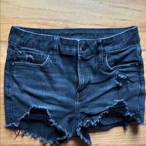 Distressed Black Denim Shorts